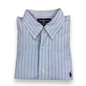Ralph Lauren Shirt 17.5 34/35 Blue‎ Pinstripe Yarmouth Long Sleeve Button Down